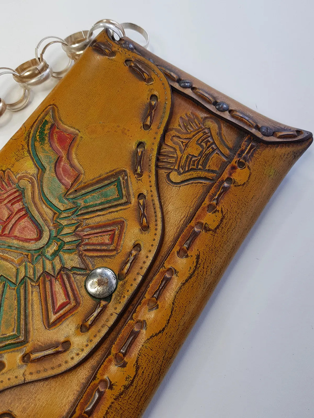 1940s Vintage Mayan Hand Tooled & Hand Painted 100% Genuine Leather Tribal Statement Bag