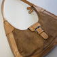 1990s Vintage Buckled Suede Purse in Camel Tones - silver hardware - perfect shape and so cute