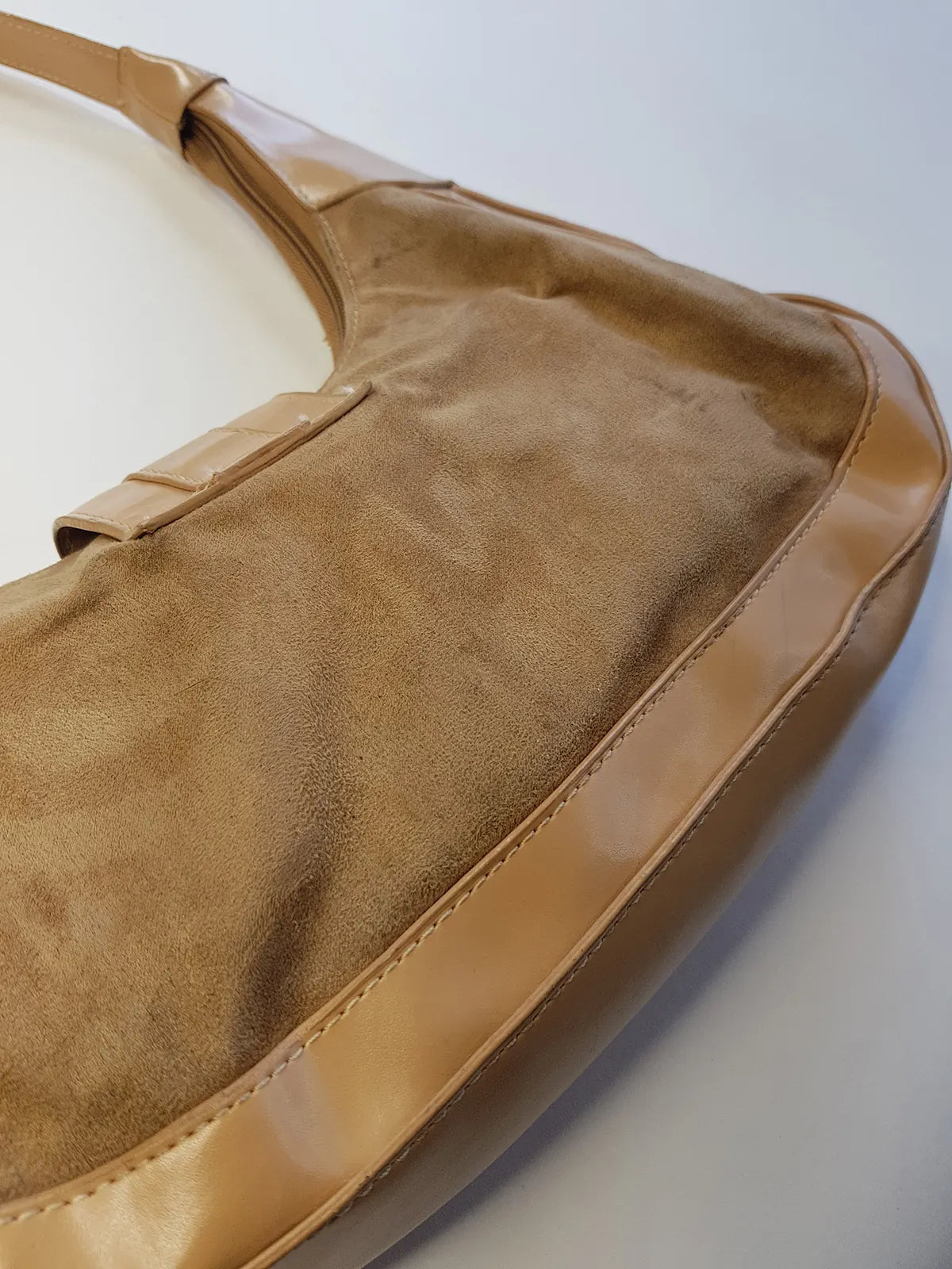 1990s Vintage Buckled Suede Purse in Camel Tones - silver hardware - perfect shape and so cute