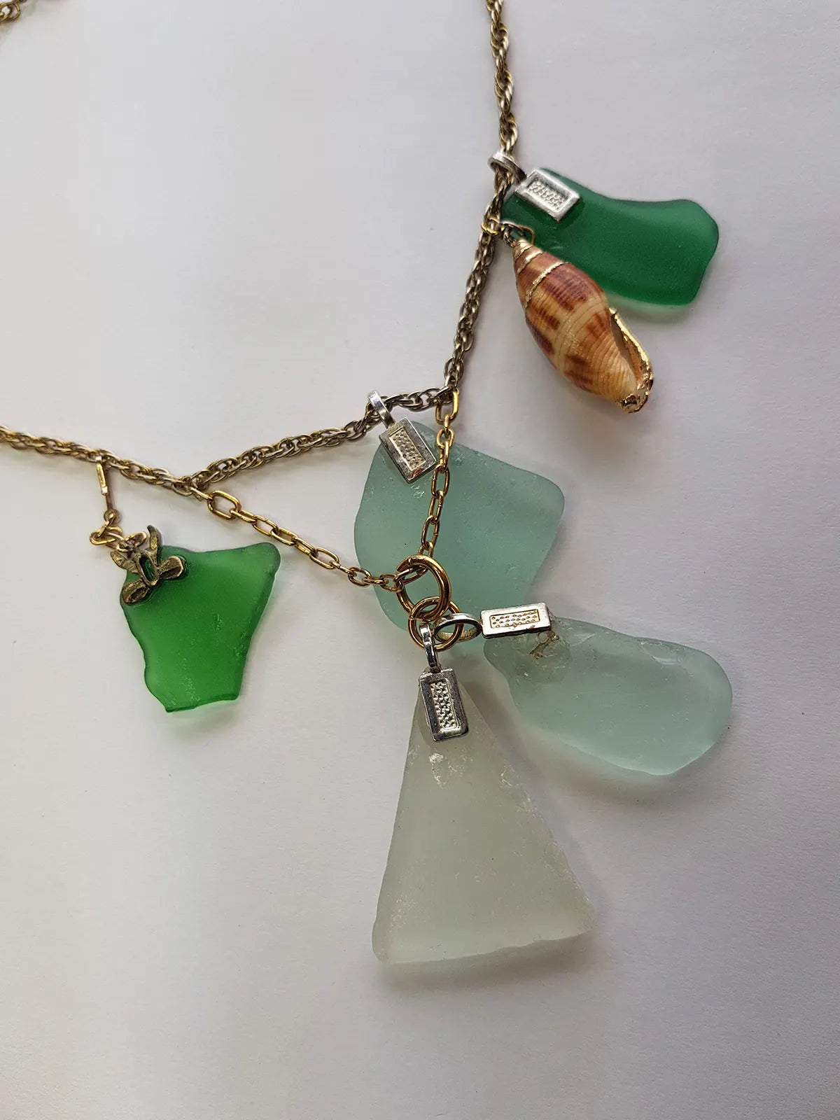 Antique Italian Green Ocean Glass Charm Necklace Stack - only 1 ever made - custom made from components over 100 years old - multi layered