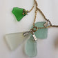 Antique Italian Green Ocean Glass Charm Necklace Stack - only 1 ever made - custom made from components over 100 years old - multi layered