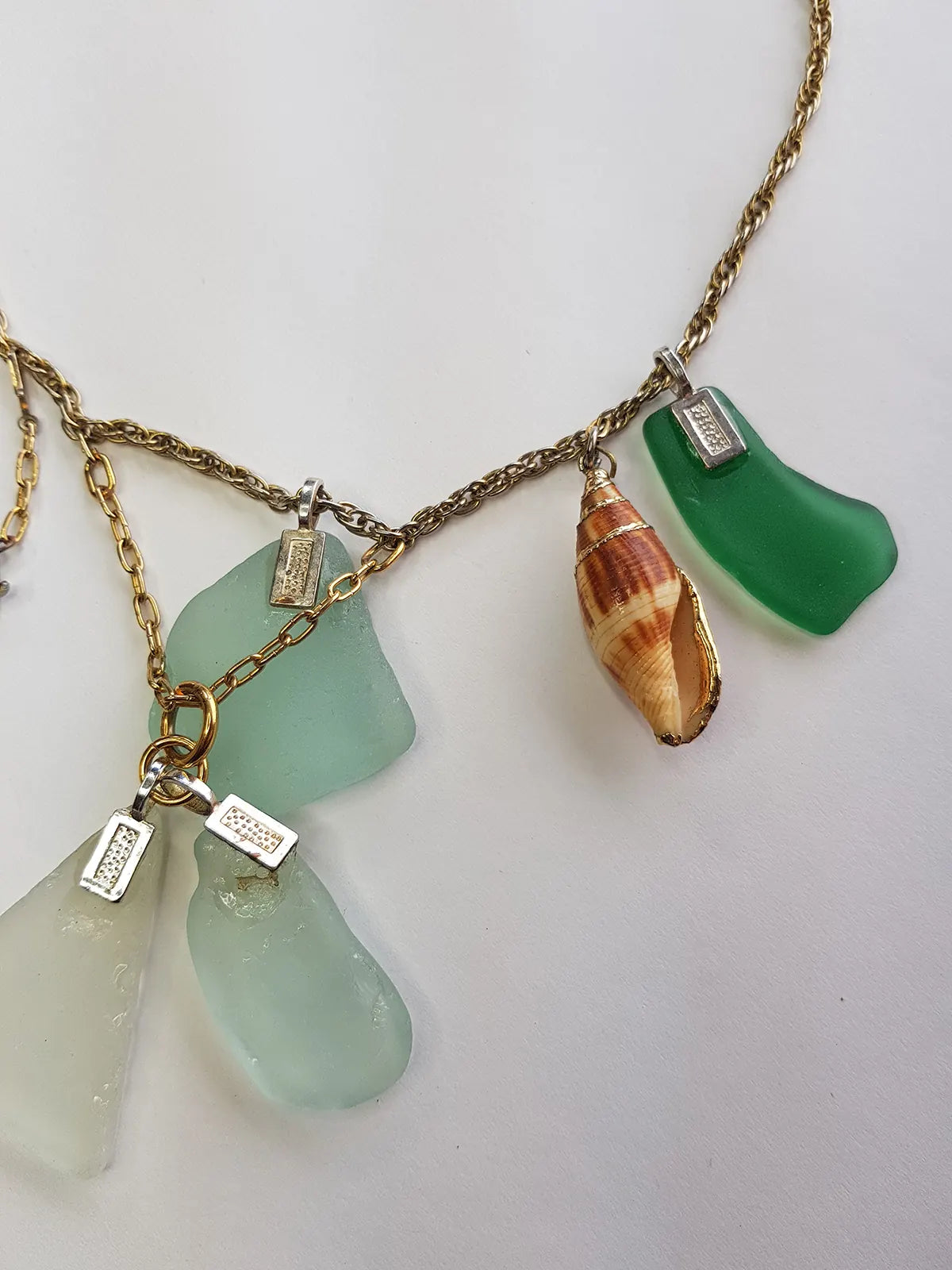 Antique Italian Green Ocean Glass Charm Necklace Stack - only 1 ever made - custom made from components over 100 years old - multi layered