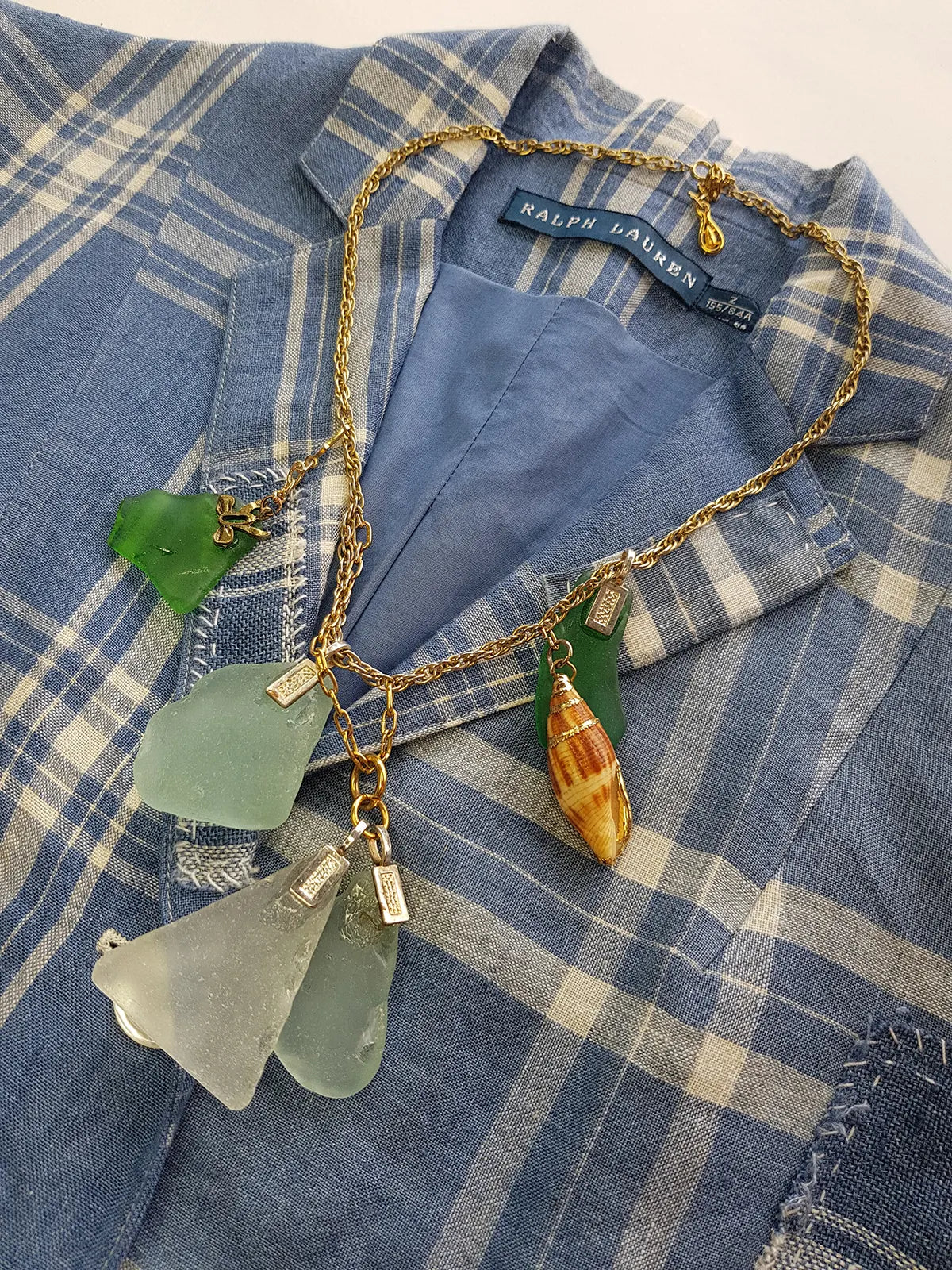 Antique Italian Green Ocean Glass Charm Necklace Stack - only 1 ever made - custom made from components over 100 years old - multi layered