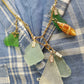 Antique Italian Green Ocean Glass Charm Necklace Stack - only 1 ever made - custom made from components over 100 years old - multi layered