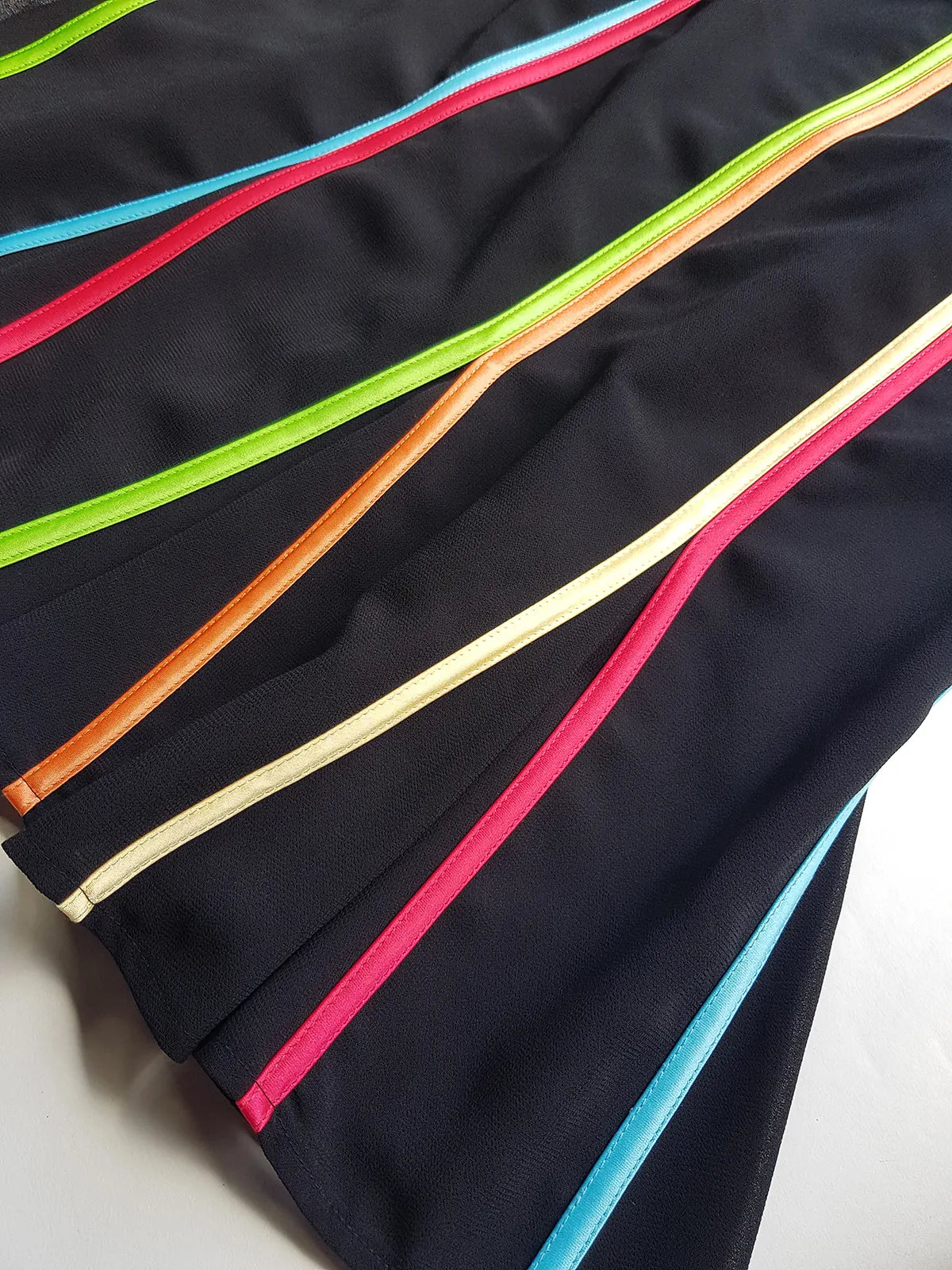 2000s Joseph Ribkoff Ribbon Skirt with gorgeous flare at the hem - rainbow panel ribbons