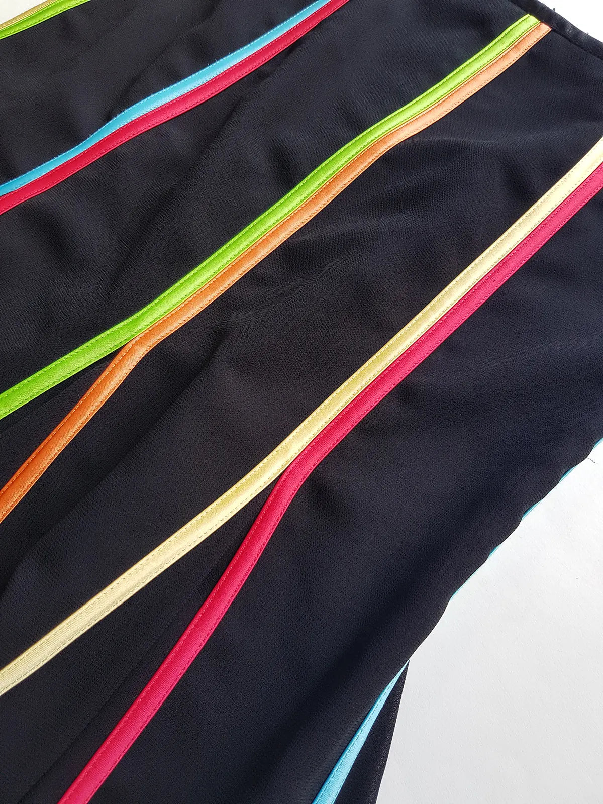 2000s Joseph Ribkoff Ribbon Skirt with gorgeous flare at the hem - rainbow panel ribbons