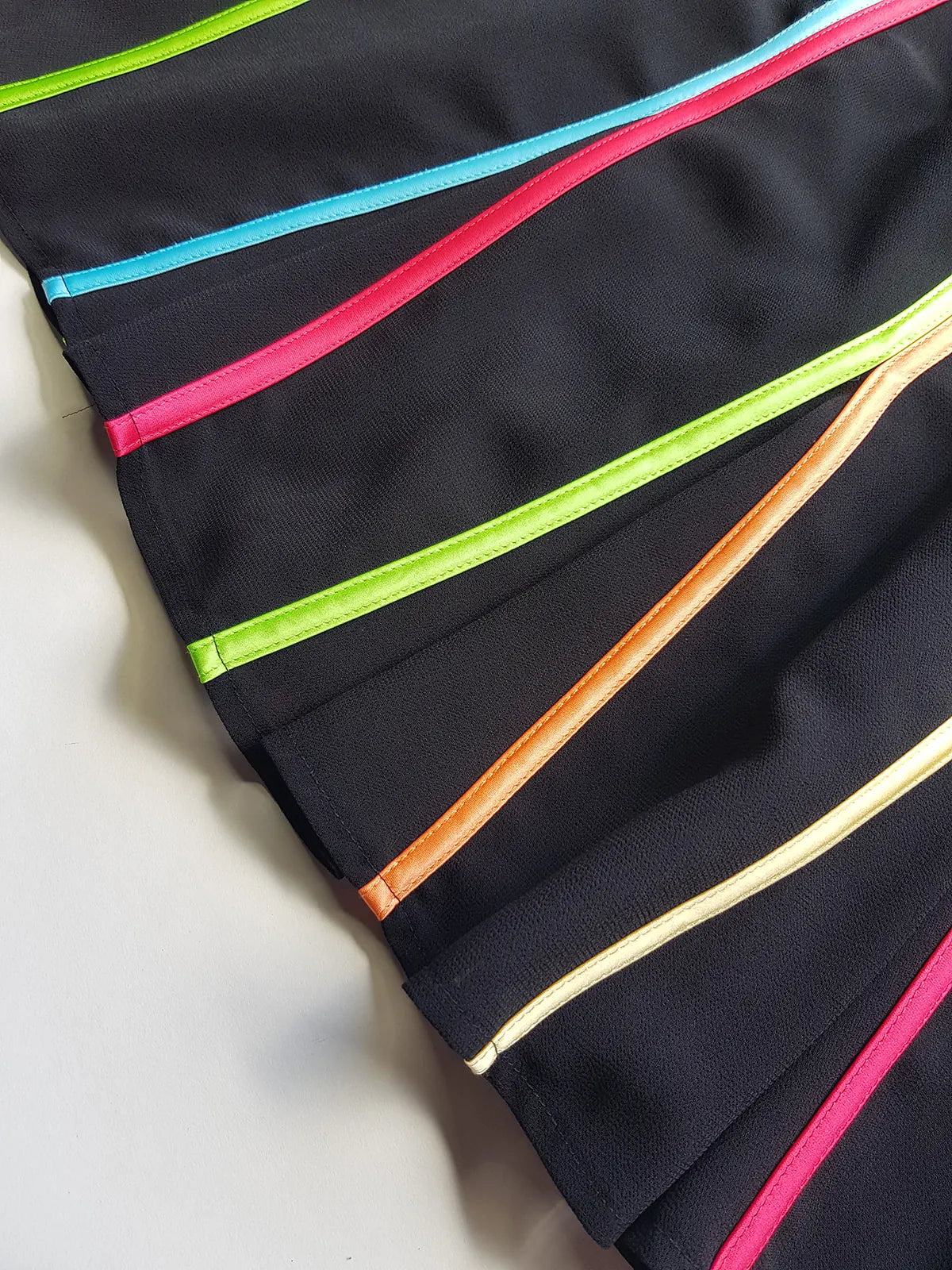 2000s Joseph Ribkoff Ribbon Skirt with gorgeous flare at the hem - rainbow panel ribbons