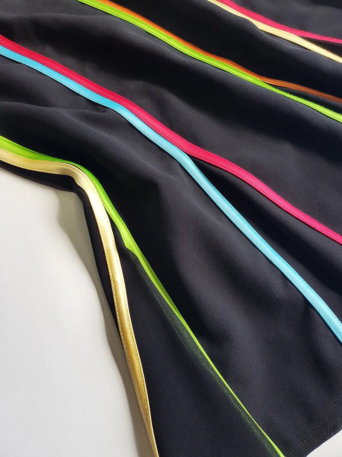 2000s Joseph Ribkoff Ribbon Skirt with gorgeous flare at the hem - rainbow panel ribbons