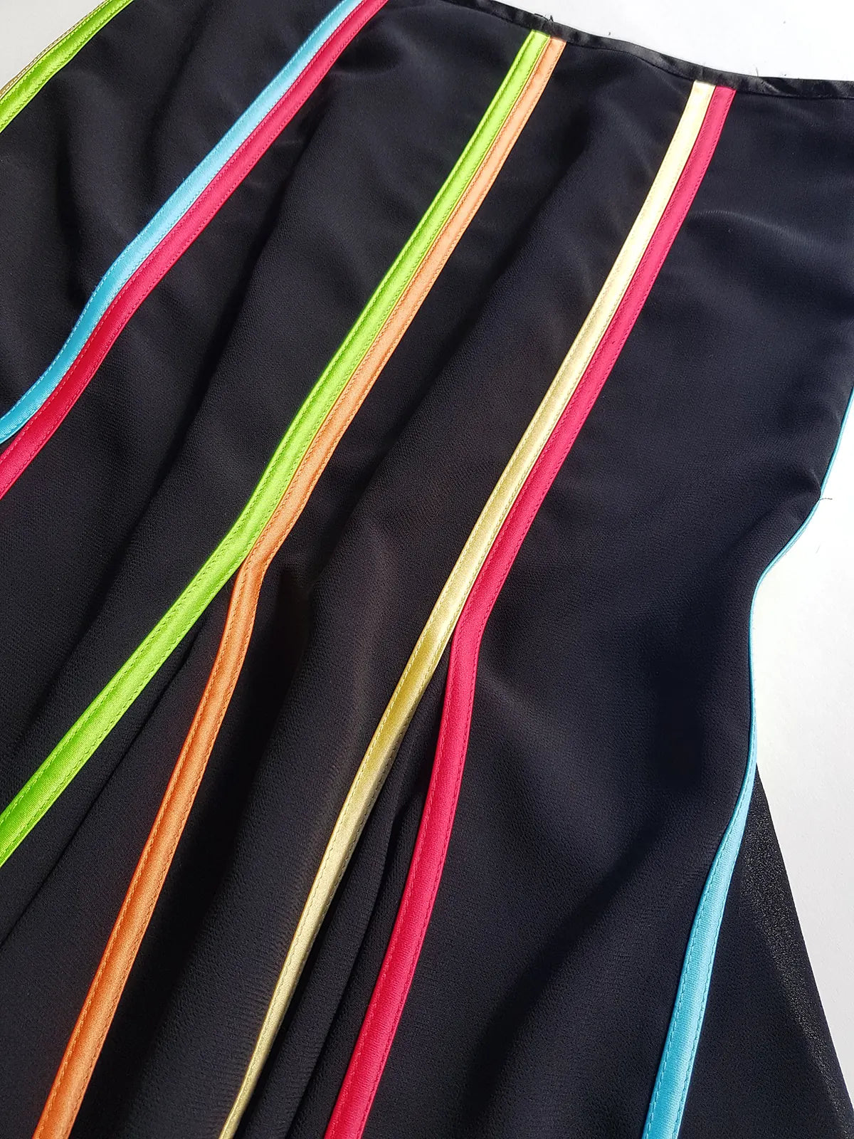 2000s Joseph Ribkoff Ribbon Skirt with gorgeous flare at the hem - rainbow panel ribbons