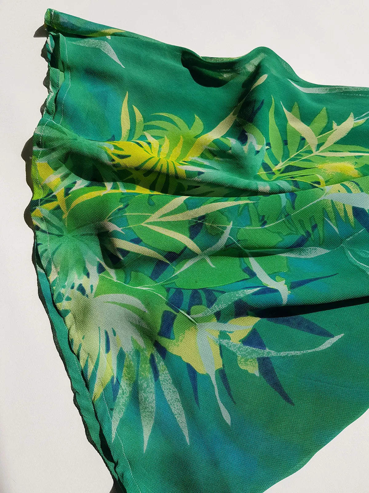 Rene Derhy Designer 90s Vintage Incredible Ruffled Green Dress in Tropical Print - Wrap look - very light and flowy