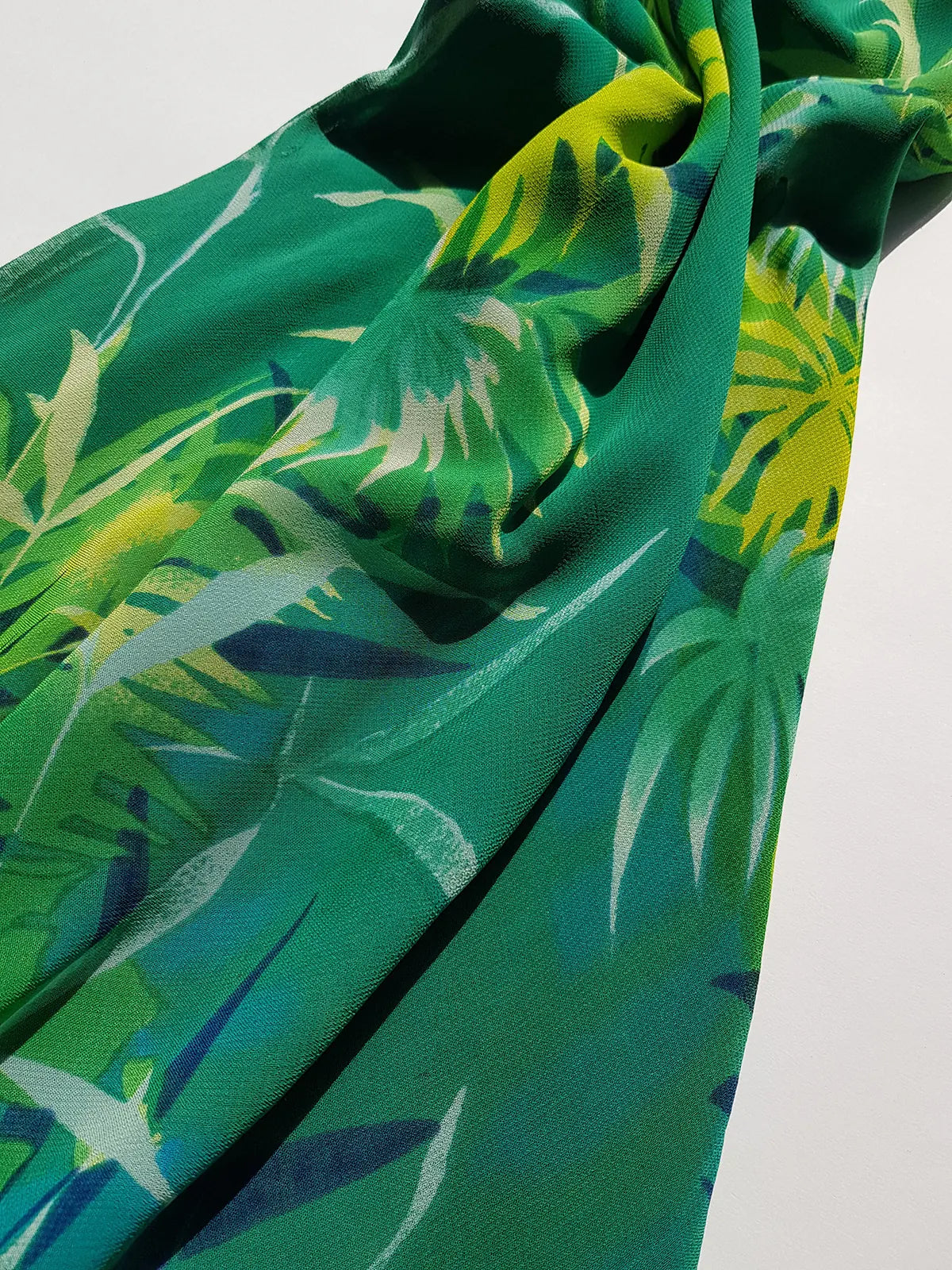 Rene Derhy Designer 90s Vintage Incredible Ruffled Green Dress in Tropical Print - Wrap look - very light and flowy