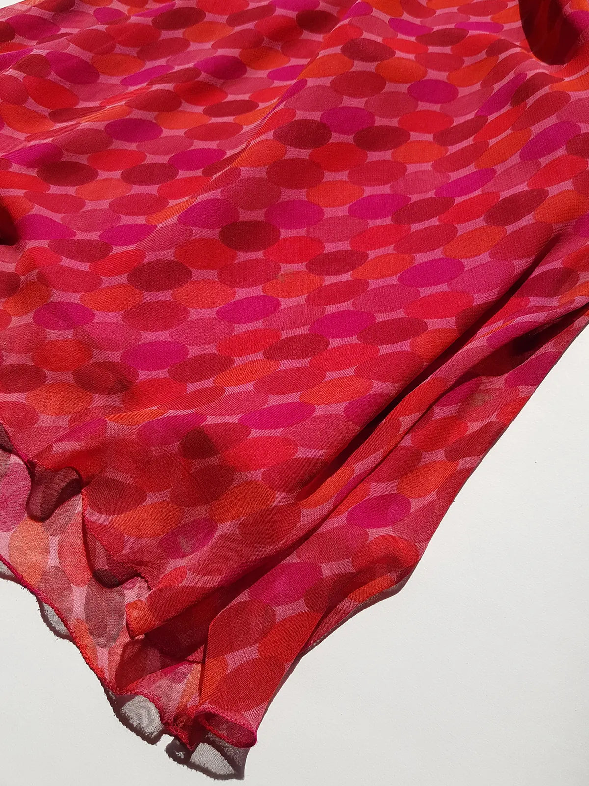 Rene Derhy Designer 90s Incredible Ruffled Bust Vintage Pink & Red Dress - Wrap Look - very light and flowy