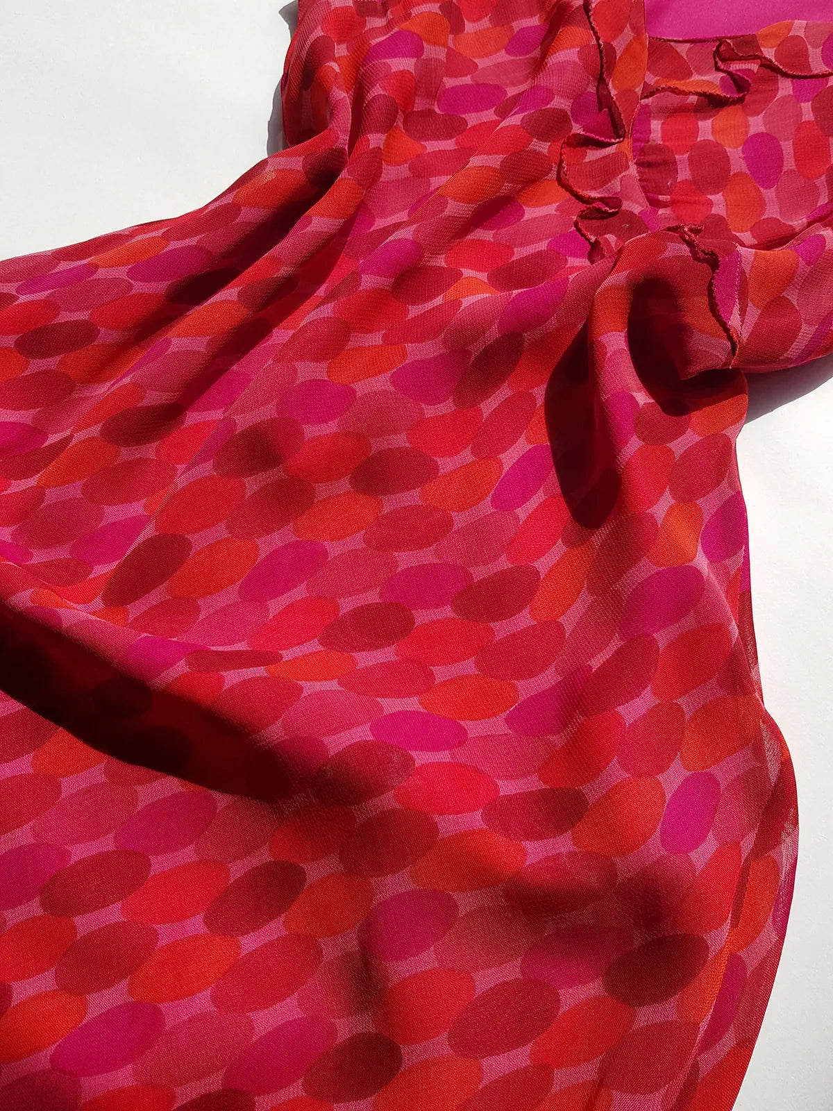 Rene Derhy Designer 90s Incredible Ruffled Bust Vintage Pink & Red Dress - Wrap Look - very light and flowy