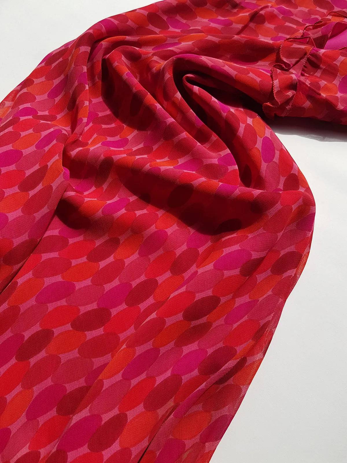 Rene Derhy Designer 90s Incredible Ruffled Bust Vintage Pink & Red Dress - Wrap Look - very light and flowy