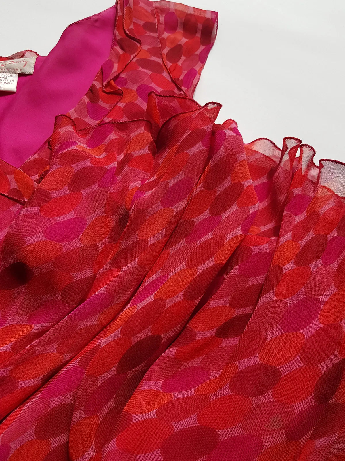 Rene Derhy Designer 90s Incredible Ruffled Bust Vintage Pink & Red Dress - Wrap Look - very light and flowy