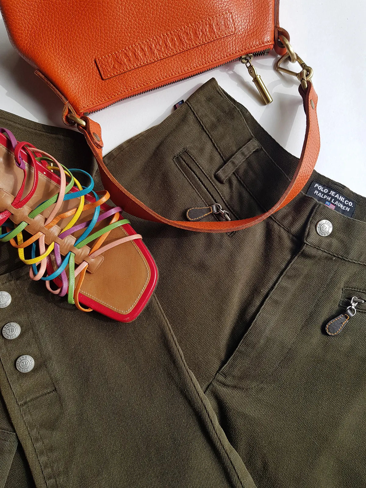 Ralph Lauren Vintage 3/4 Capri Pants - Never Worn - Olive Green - Equestrian Chic - Slim Fit - Metal Hardware & Leather Accents - Stretch Cotton