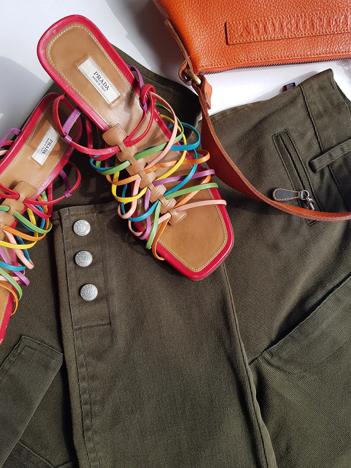 Prada - Authentic Darling 100% Genuine Italian Leather Stilettos - Ankle Strap - Perfect Height Summer Heels - Multi Colored - (European Size 36)