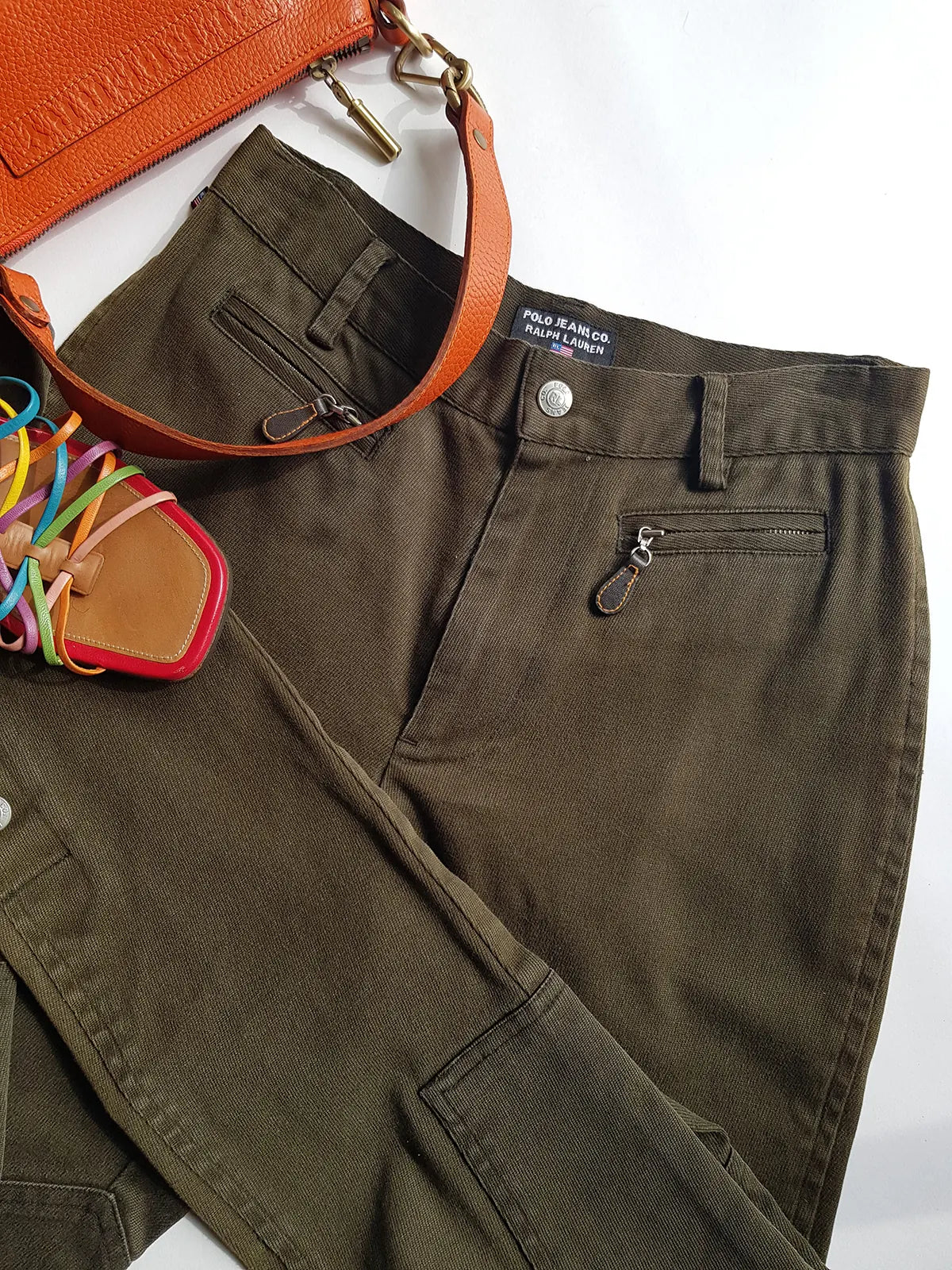 Ralph Lauren Vintage 3/4 Capri Pants - Never Worn - Olive Green - Equestrian Chic - Slim Fit - Metal Hardware & Leather Accents - Stretch Cotton