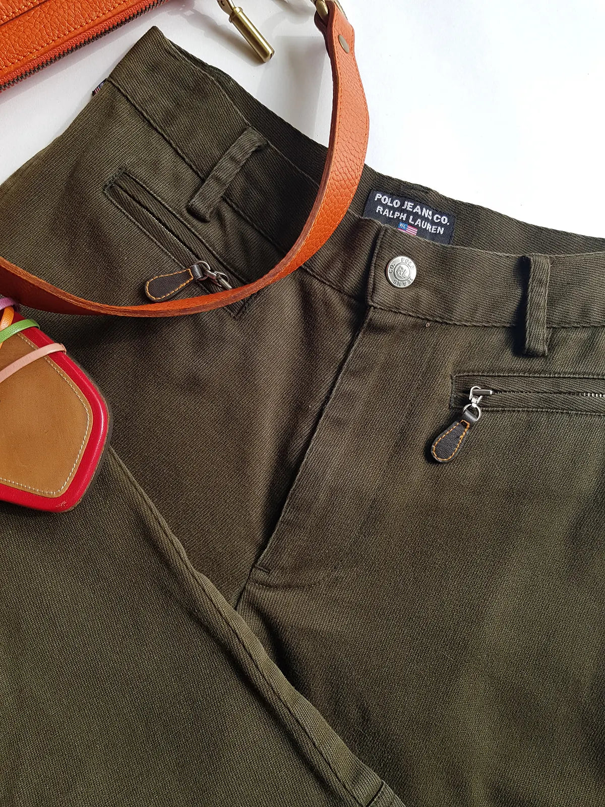 Ralph Lauren Vintage 3/4 Capri Pants - Never Worn - Olive Green - Equestrian Chic - Slim Fit - Metal Hardware & Leather Accents - Stretch Cotton