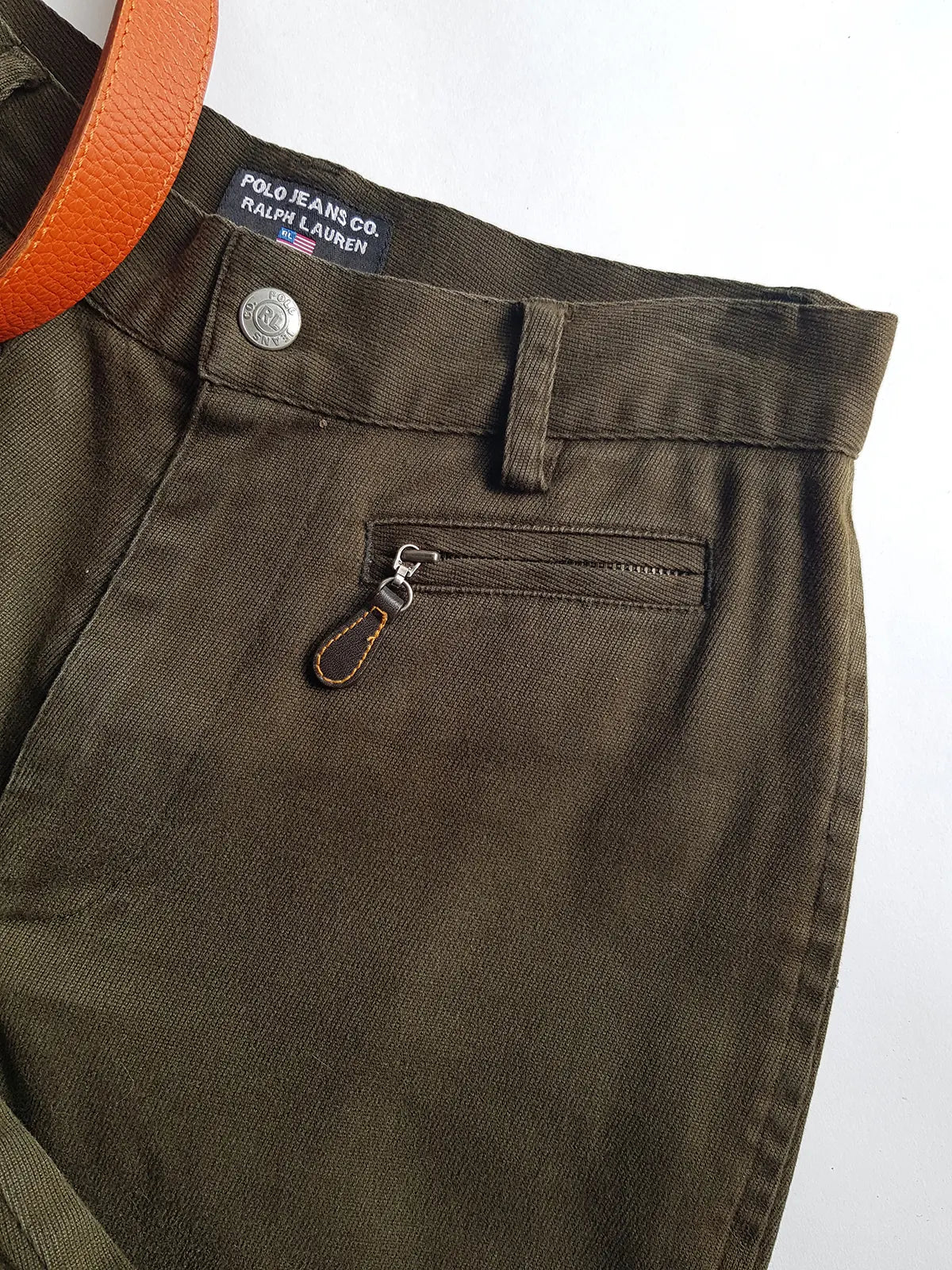 Ralph Lauren Vintage 3/4 Capri Pants - Never Worn - Olive Green - Equestrian Chic - Slim Fit - Metal Hardware & Leather Accents - Stretch Cotton