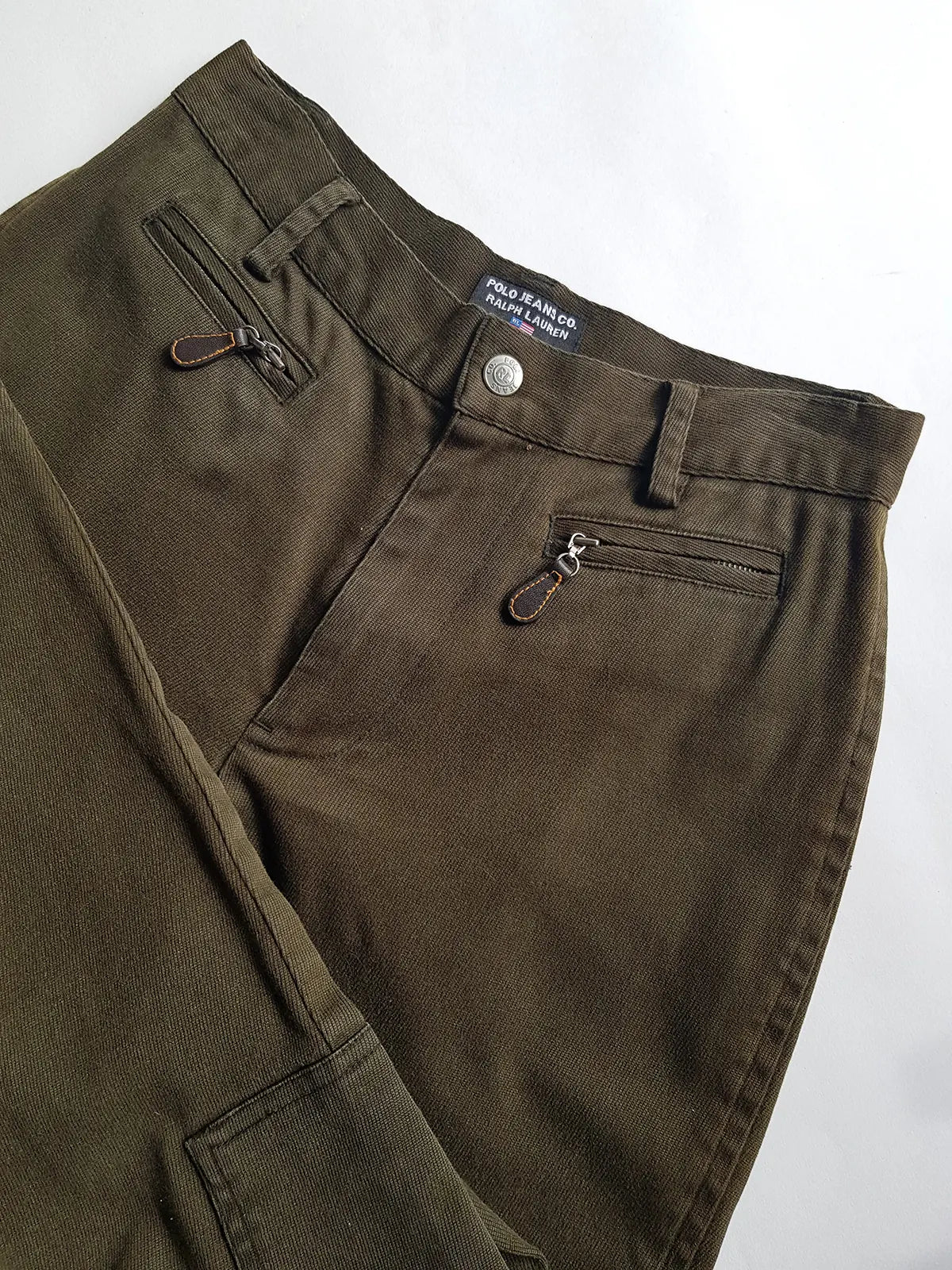Ralph Lauren Vintage 3/4 Capri Pants - Never Worn - Olive Green - Equestrian Chic - Slim Fit - Metal Hardware & Leather Accents - Stretch Cotton