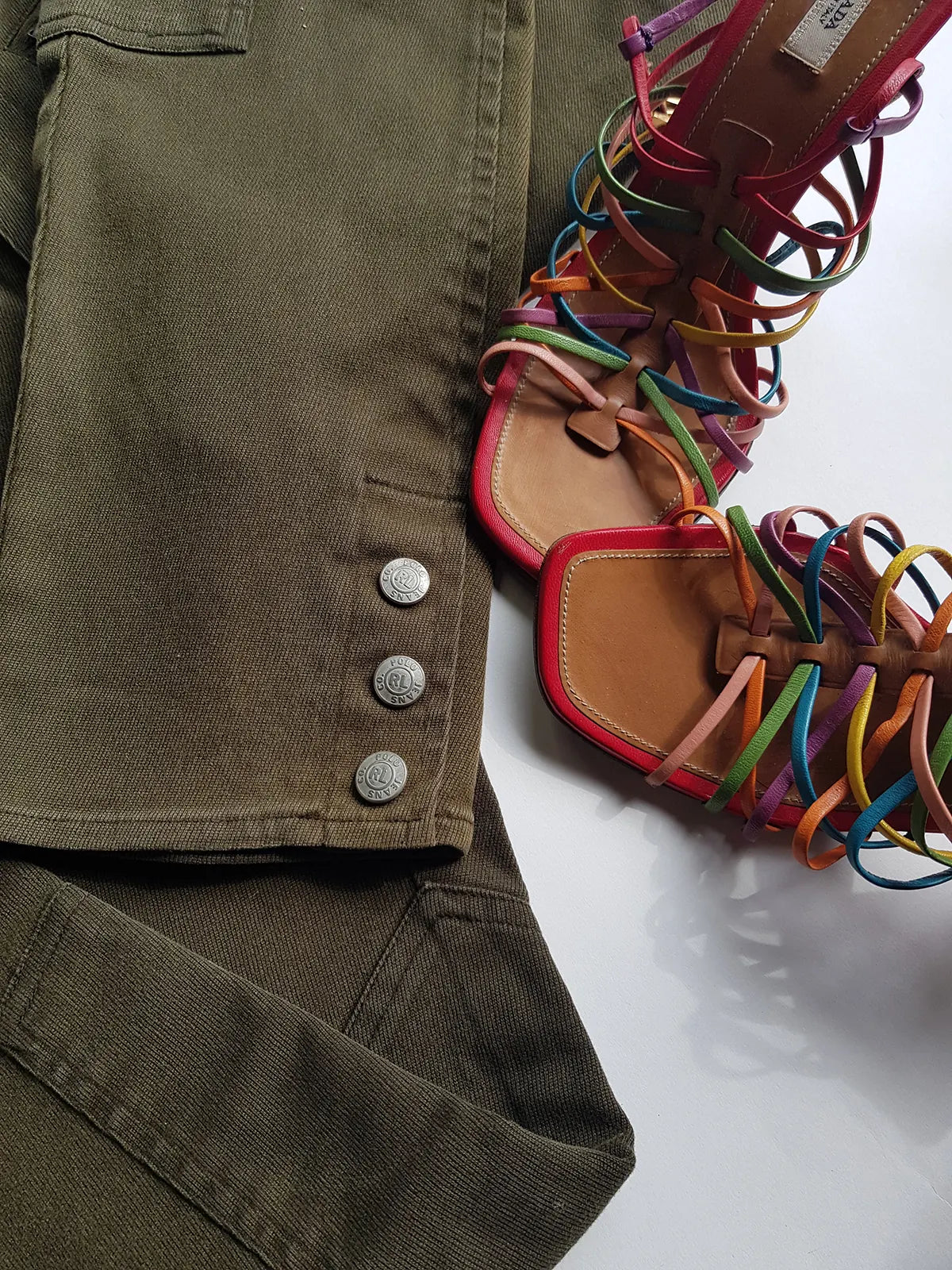 Ralph Lauren Vintage 3/4 Capri Pants - Never Worn - Olive Green - Equestrian Chic - Slim Fit - Metal Hardware & Leather Accents - Stretch Cotton