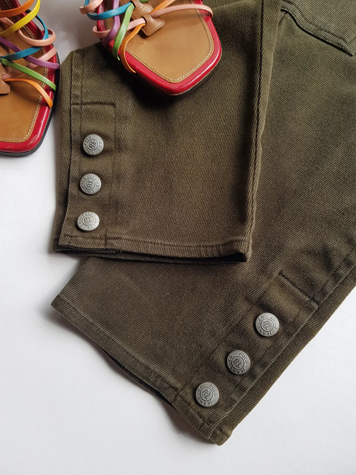 Ralph Lauren Vintage 3/4 Capri Pants - Never Worn - Olive Green - Equestrian Chic - Slim Fit - Metal Hardware & Leather Accents - Stretch Cotton