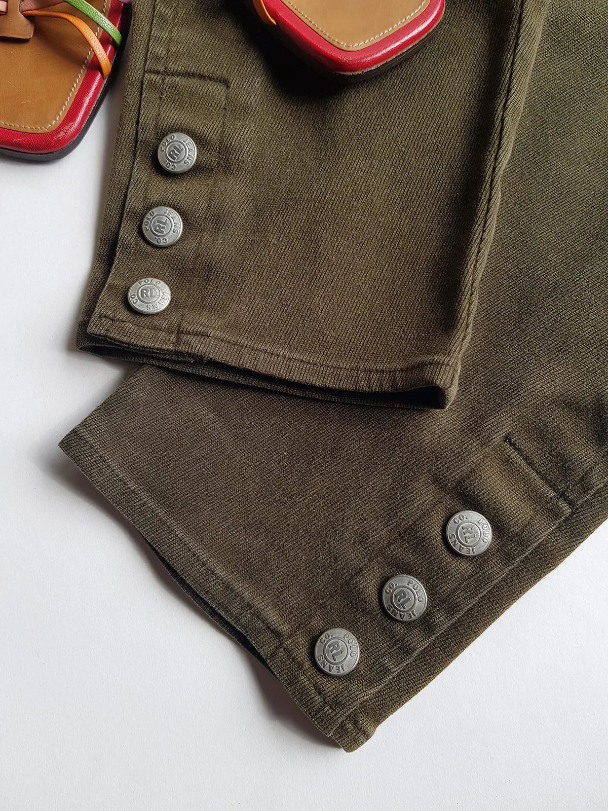 Ralph Lauren Vintage 3/4 Capri Pants - Never Worn - Olive Green - Equestrian Chic - Slim Fit - Metal Hardware & Leather Accents - Stretch Cotton