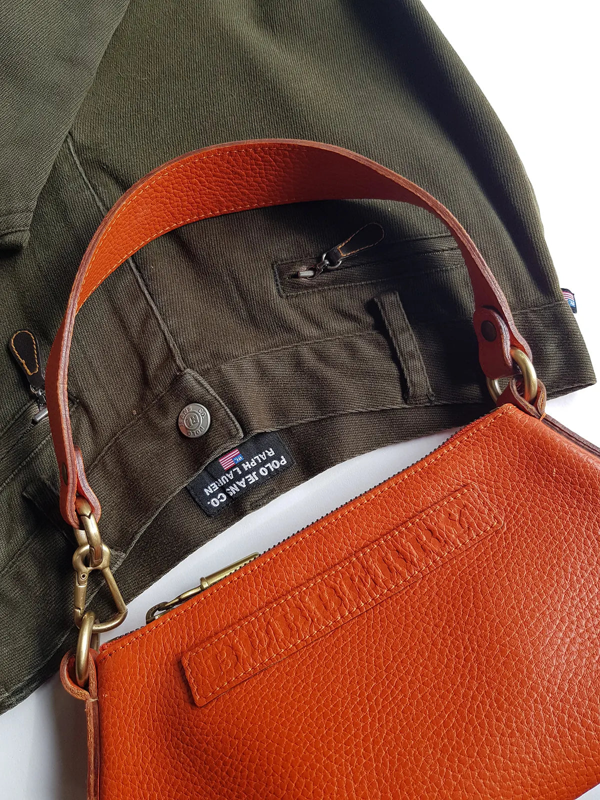 Authentic Burberry Purse in Tangerine - Genuine Leather - Made in Italy - Stamped - Antique Gold Hardware - Perfect Stitching