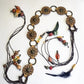 1970s Authentic Vintage Bohemian Tie Choker / Necklace / Belt - Handmade & Only 1 ever made -  100% Genuine Leather with Feathers & Stones - Metal & Wooden Carved Beads  - Ultra Heavy - Gorgeous Greens Ambers and Browns