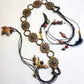 1970s Authentic Vintage Bohemian Tie Choker / Necklace / Belt - Handmade & Only 1 ever made -  100% Genuine Leather with Feathers & Stones - Metal & Wooden Carved Beads  - Ultra Heavy - Gorgeous Greens Ambers and Browns