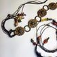 1970s Authentic Vintage Bohemian Tie Choker / Necklace / Belt - Handmade & Only 1 ever made -  100% Genuine Leather with Feathers & Stones - Metal & Wooden Carved Beads  - Ultra Heavy - Gorgeous Greens Ambers and Browns