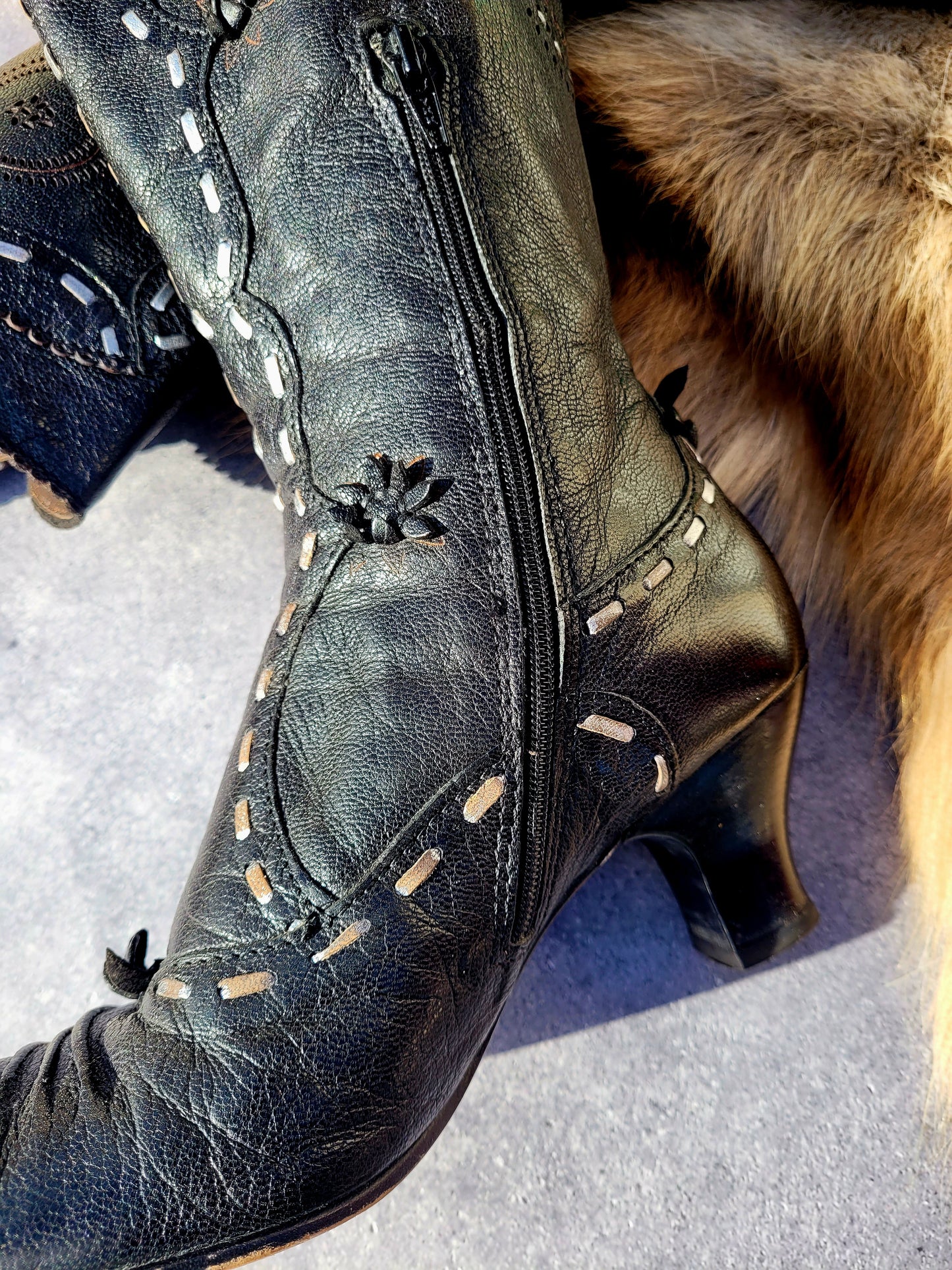 Victorian El Dante Style Ornate Handmade Italian Black Leather Boots - Stevie Nicks Whimsigoth - Intricate Cutouts / Applique / Silver Lacing