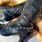 Victorian El Dante Style Ornate Handmade Italian Black Leather Boots - Stevie Nicks Whimsigoth - Intricate Cutouts / Applique / Silver Lacing
