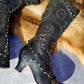 Victorian El Dante Style Ornate Handmade Italian Black Leather Boots - Stevie Nicks Whimsigoth - Intricate Cutouts / Applique / Silver Lacing