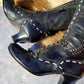 Victorian El Dante Style Ornate Handmade Italian Black Leather Boots - Stevie Nicks Whimsigoth - Intricate Cutouts / Applique / Silver Lacing