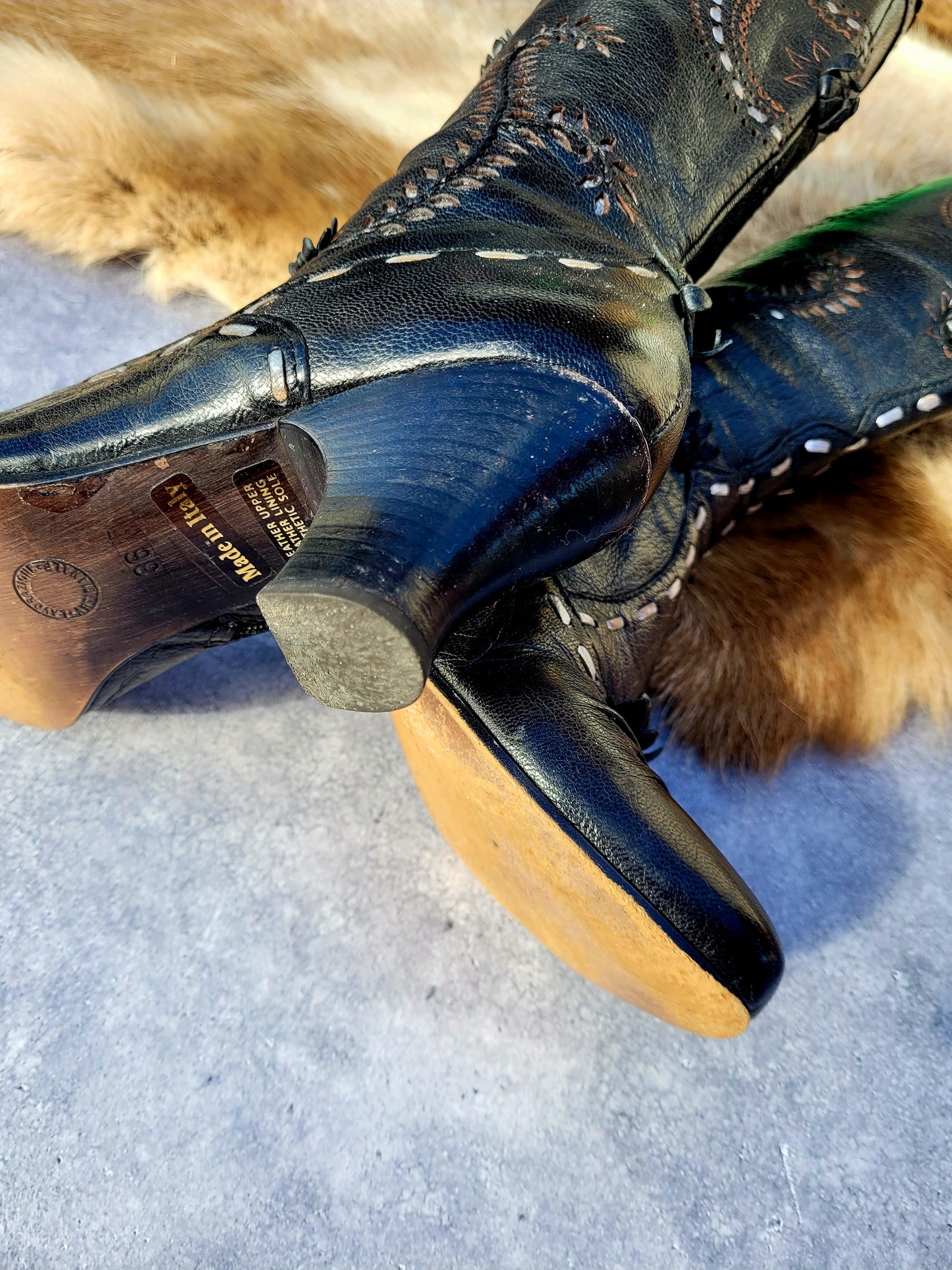 Victorian El Dante Style Ornate Handmade Italian Black Leather Boots - Stevie Nicks Whimsigoth - Intricate Cutouts / Applique / Silver Lacing