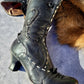 Victorian El Dante Style Ornate Handmade Italian Black Leather Boots - Stevie Nicks Whimsigoth - Intricate Cutouts / Applique / Silver Lacing