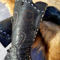 Victorian El Dante Style Ornate Handmade Italian Black Leather Boots - Stevie Nicks Whimsigoth - Intricate Cutouts / Applique / Silver Lacing