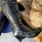 Victorian El Dante Style Ornate Handmade Italian Black Leather Boots - Stevie Nicks Whimsigoth - Intricate Cutouts / Applique / Silver Lacing