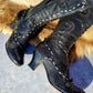 Victorian El Dante Style Ornate Handmade Italian Black Leather Boots - Stevie Nicks Whimsigoth - Intricate Cutouts / Applique / Silver Lacing