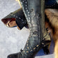 Victorian El Dante Style Ornate Handmade Italian Black Leather Boots - Stevie Nicks Whimsigoth - Intricate Cutouts / Applique / Silver Lacing