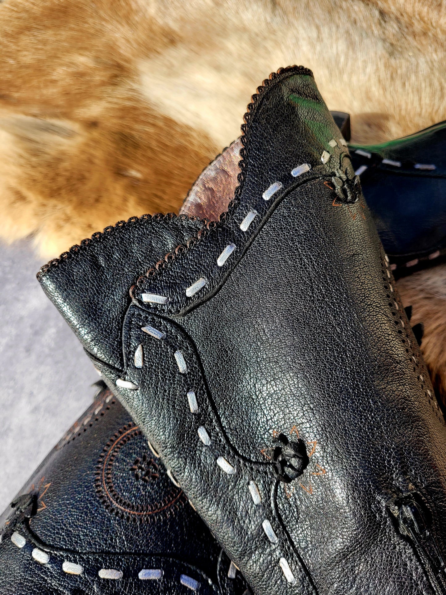 Victorian El Dante Style Ornate Handmade Italian Black Leather Boots - Stevie Nicks Whimsigoth - Intricate Cutouts / Applique / Silver Lacing