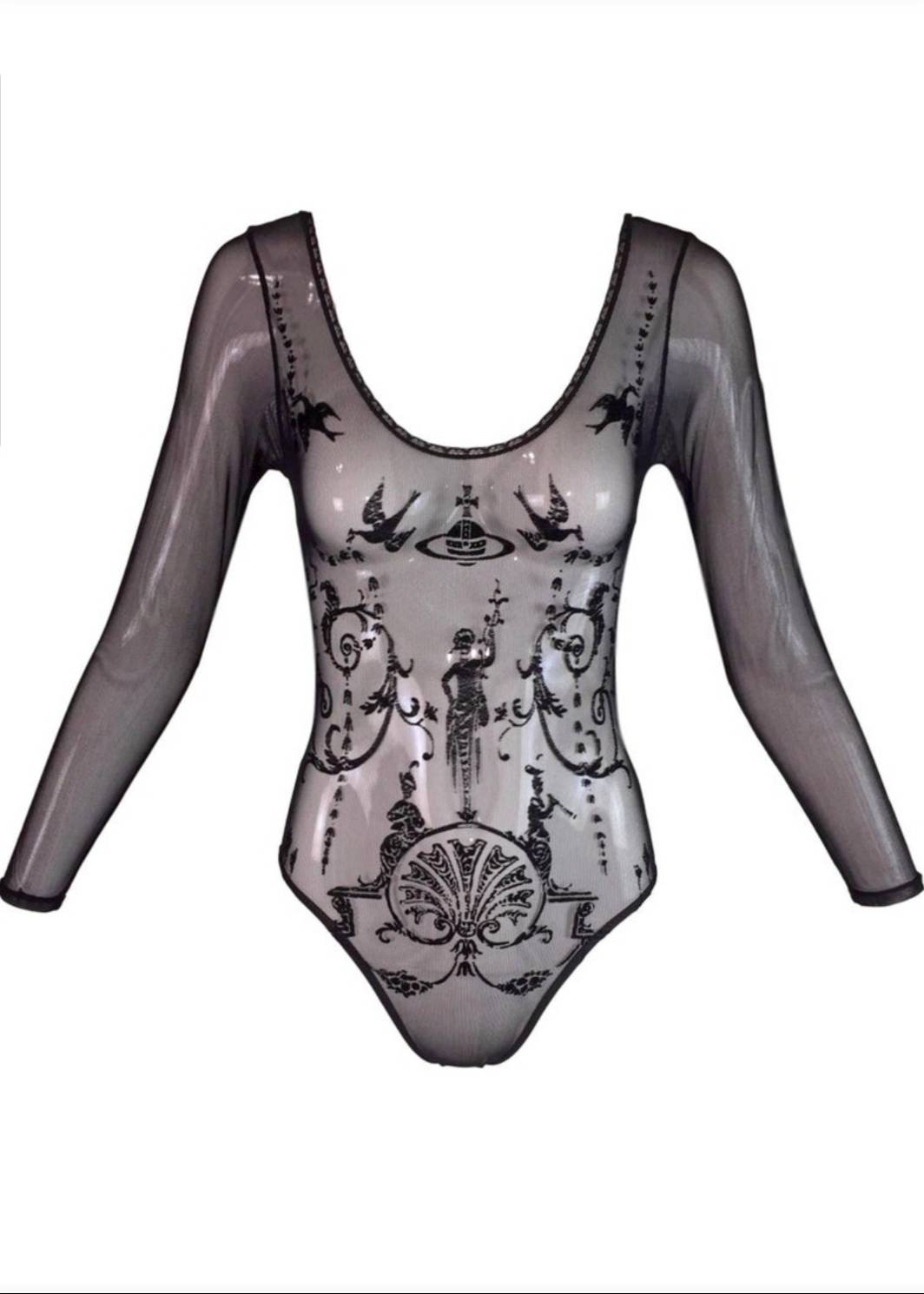 Vivienne Westwood 1992 Boulle Sheer Mesh Black Bodysuit S/S 1992 Salon Collection documented archival piece - Size M